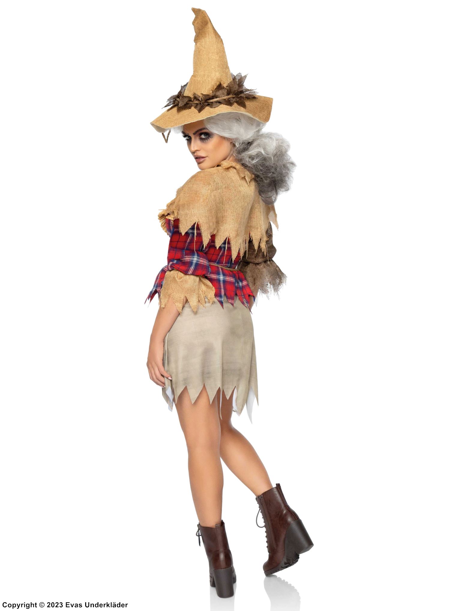 Fugleskremsel (kvinne), kostyme-kjole, ermer med 3/4-lengde, filleristing, skotskrutet mønster